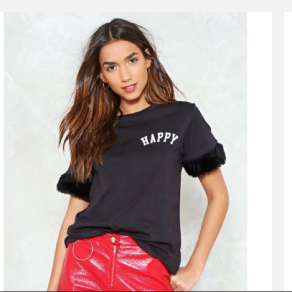 Nasty Gal Women’s Black Happy Faux Fur Tee